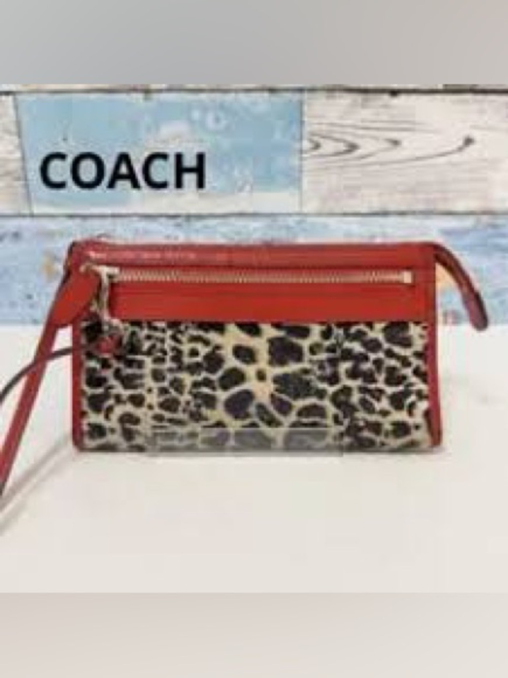 ‼️Like New‼️Authentic COACH Red and Leopard Print Wristlet